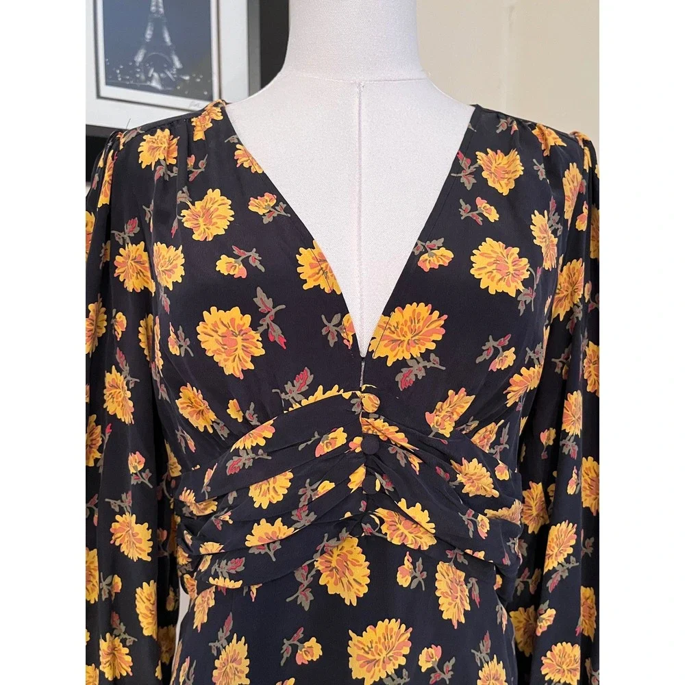 Veronica Beard Marion‎ Floral Silk V-Neck Mini Dress Long Sleeve Size 8 - Picture 6 of 9